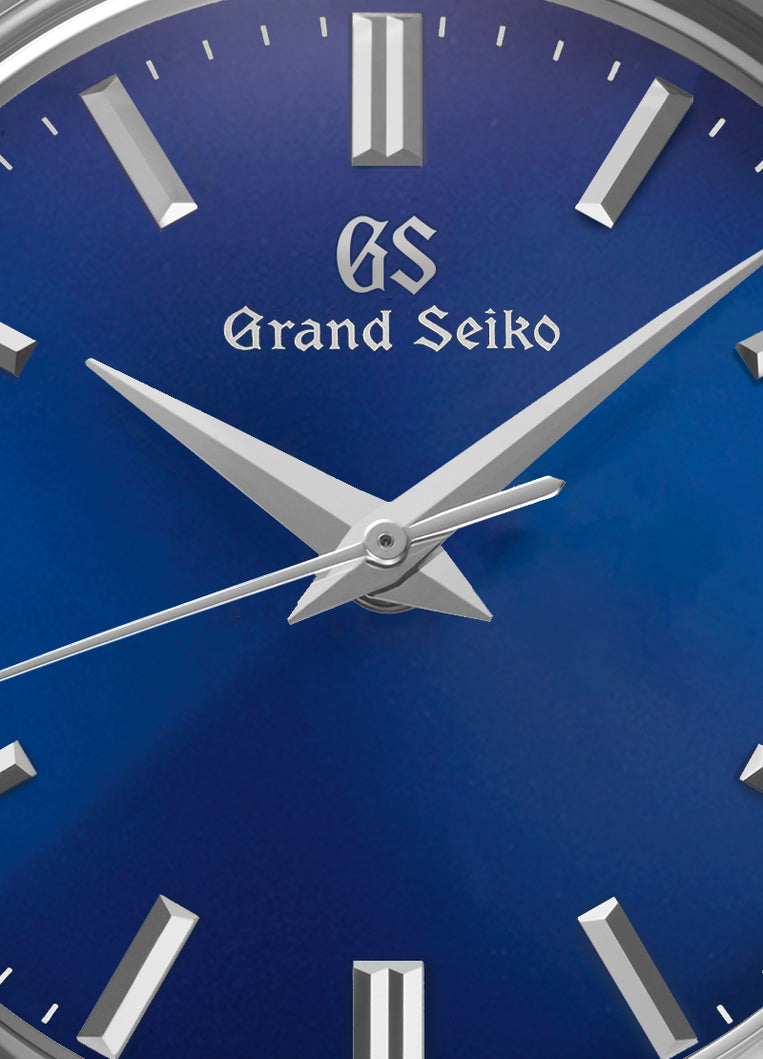 Grand Seiko blue sunray dial with dauphine hands.