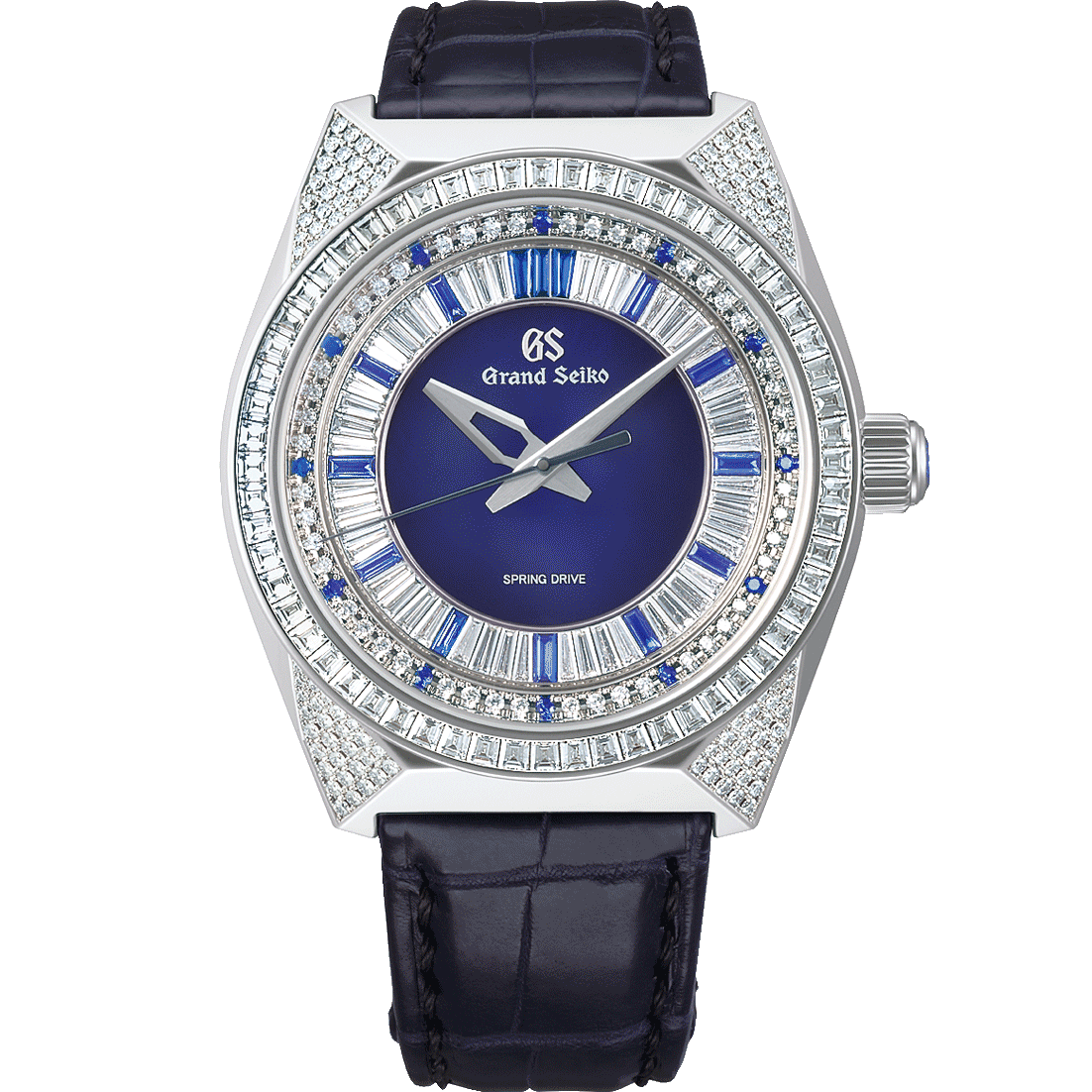 Grand Seiko SBGD213 Jewelry Masteriece with blue dial and diamonds and sapphires. 