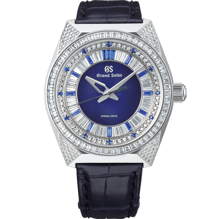 Grand Seiko SBGD213 Jewelry Masteriece with blue dial and diamonds and sapphires. 