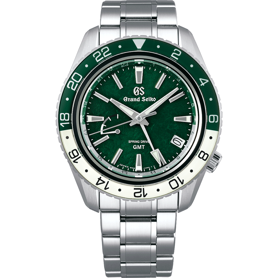Grand Seiko Spring Drive GMT watch with green dial SBGE295