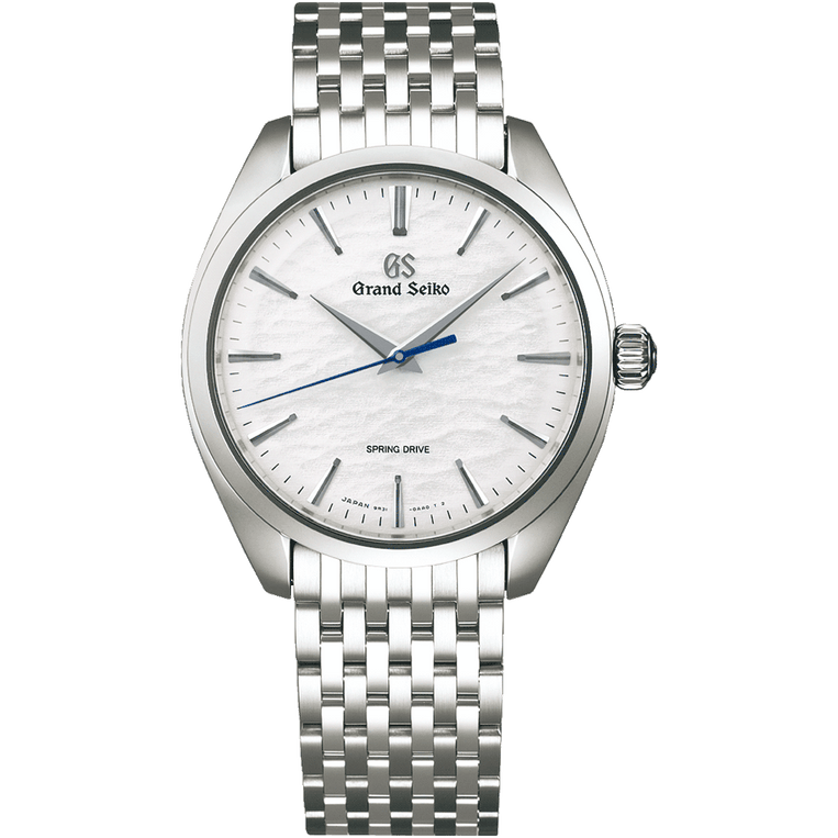 Grand Seiko SBGY013 white dial watch on bracelet