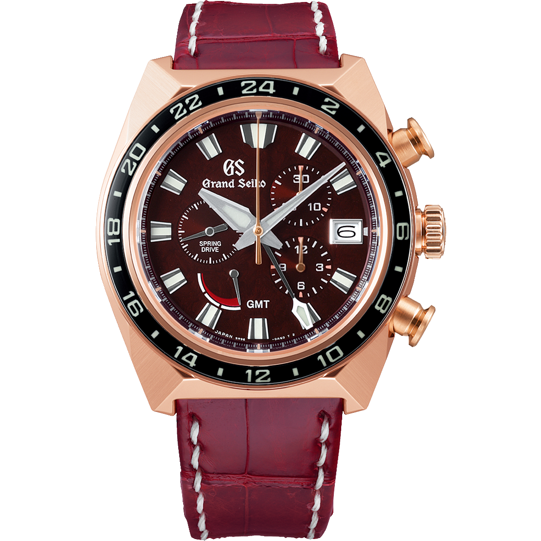Grand Seiko SBGC230 Spring Drive Chronograph GMT red dial 18k rose gold case