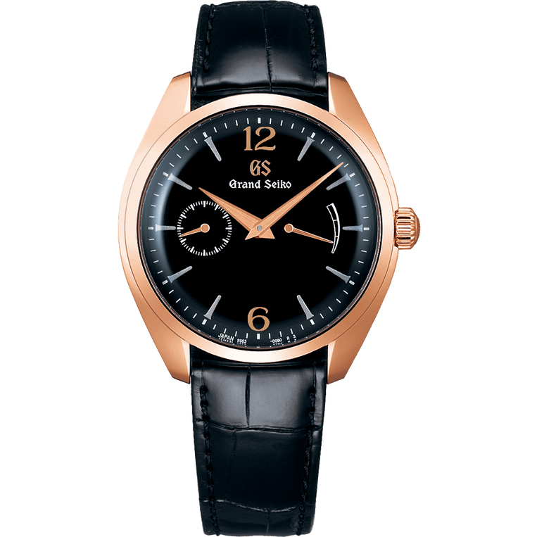 Grand Seiko SBGK004, black dial, 18k rose gold case, men's watches