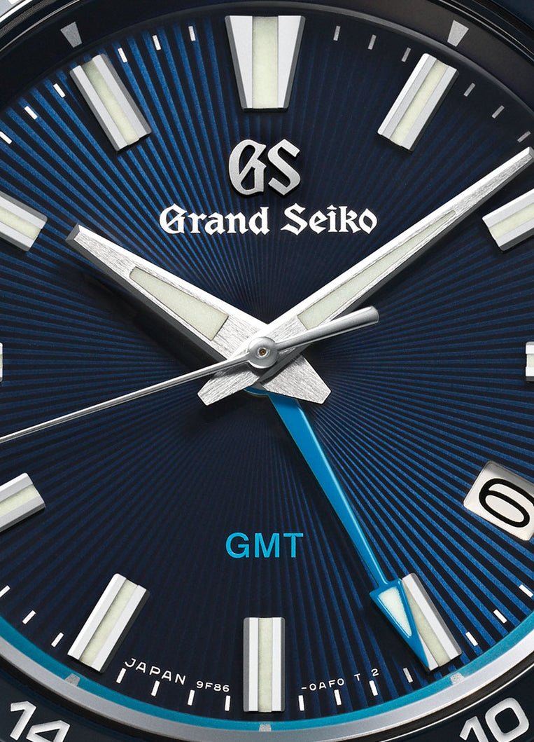 Grand Seiko SBGN021 quartz GMT, blue dial, stainless steel and ceramic case, men's watches