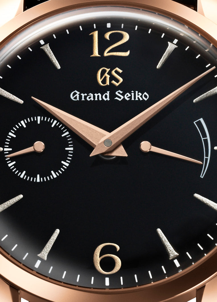 Grand Seiko SBGK004, black dial, 18k rose gold case, men's watches